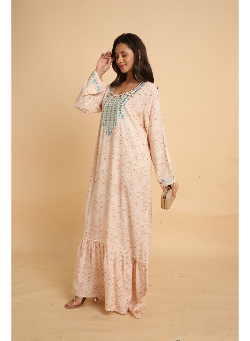 HANA & SARA Trendy Luxe Printed Arabic Jalabiya Dress For Women - Image 1